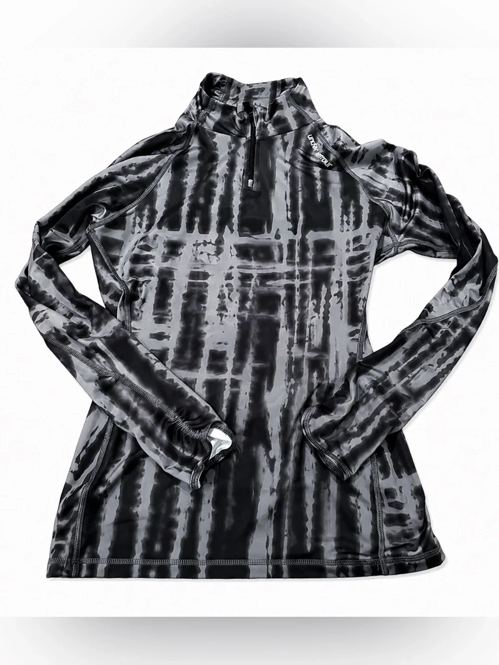 Under Armour ColdGear 1/4 Zip Running Top Thumbholes Grey Print - Small - Picture 3 of 10